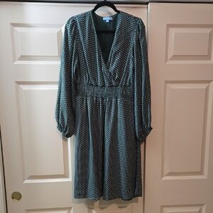 Super Cute ! Draper James Teal Polka Dot Long Sleeve Dress